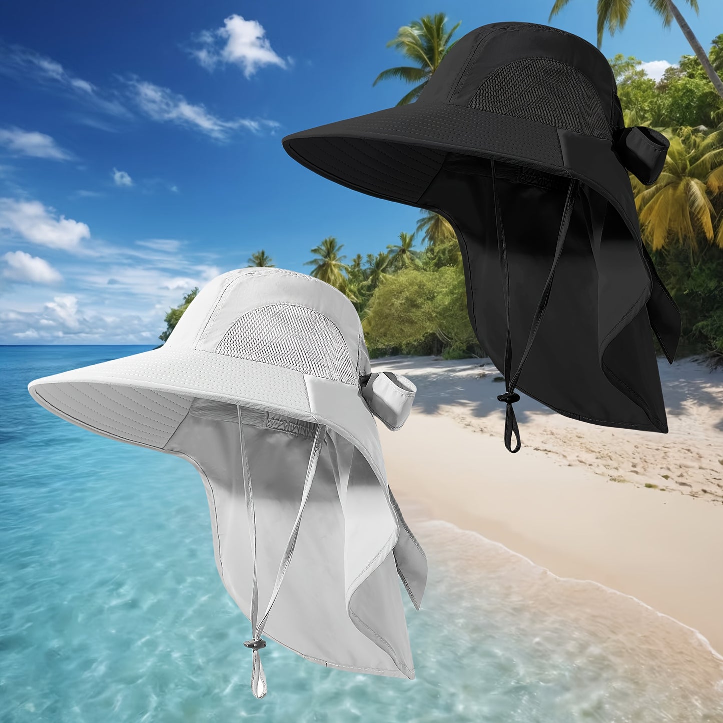 Foldable Women's Wide Brim Sun Hat with Neck Flap