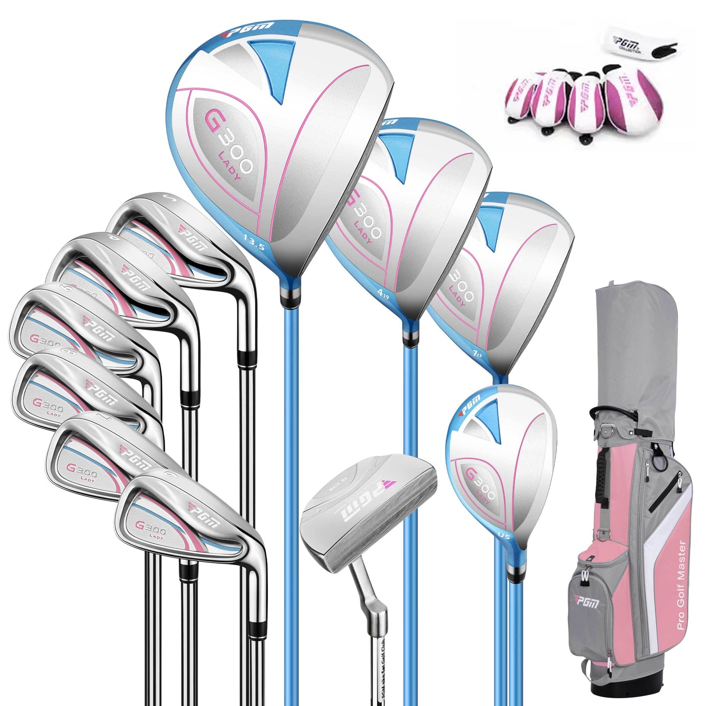 PGM Women's Complete 11-Piece Golf Set - Woods (#1, 3, 5, 4H) Irons (#6, 7, 8, 9, PW, SW) Putter | Lightweight graphite shafts (Ladies Flex) | Includes stand bag | Perfect gift for Valentine's Day/Mother's Day