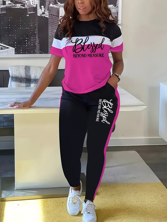 Casual Plus Size Two-Piece Round Neck T-Shirt and Pants Set