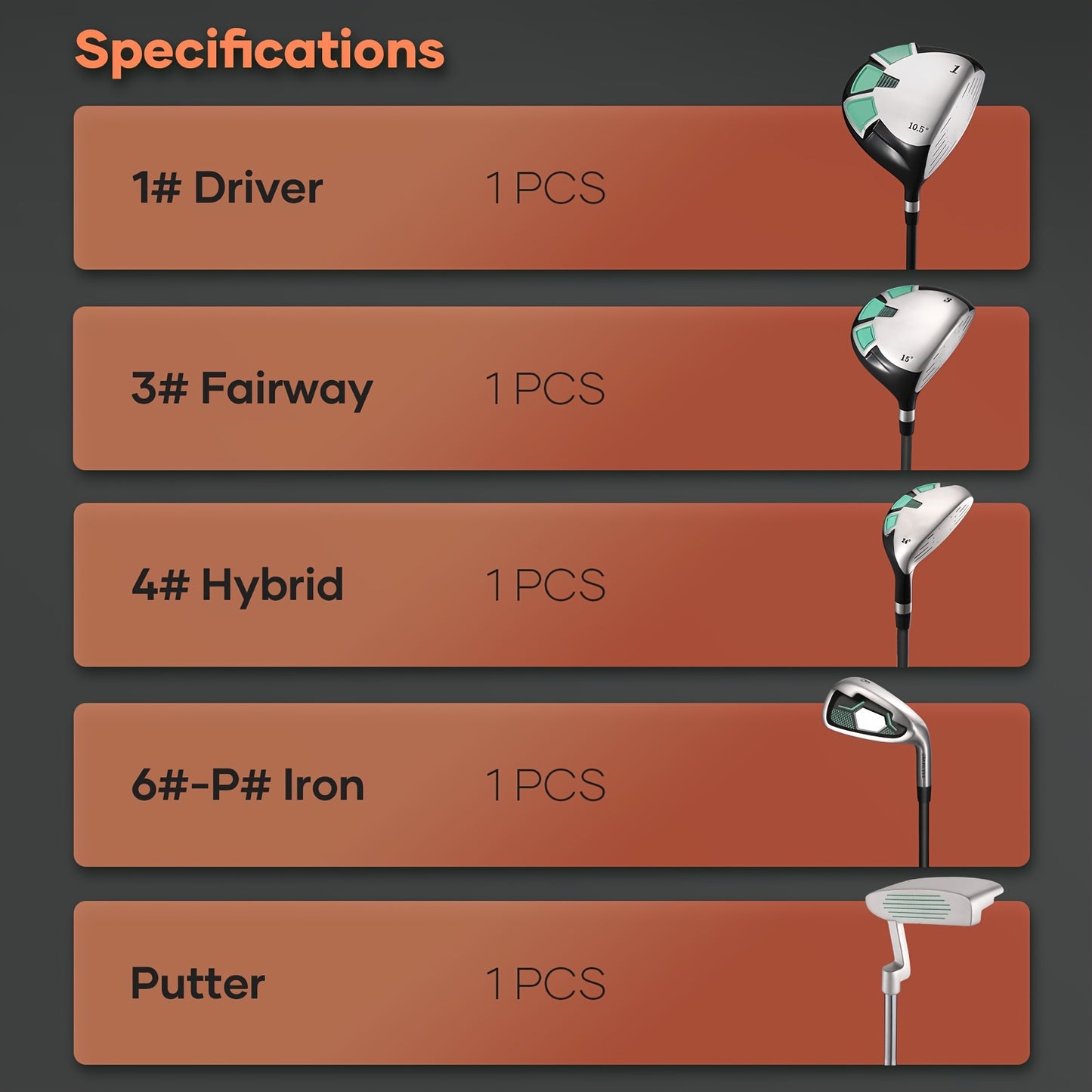 9pcs Complete Golf Club Set for Right-Handed Men & Women - Full Driver, Woods, Hybrids & Irons with Stand Bag & 3 Bonus Head Covers - Forgiving 10.5° Driver, 15° Fairway Wood, 24° Hybrid, 6-PW Irons, Pitching Wedge & Putte