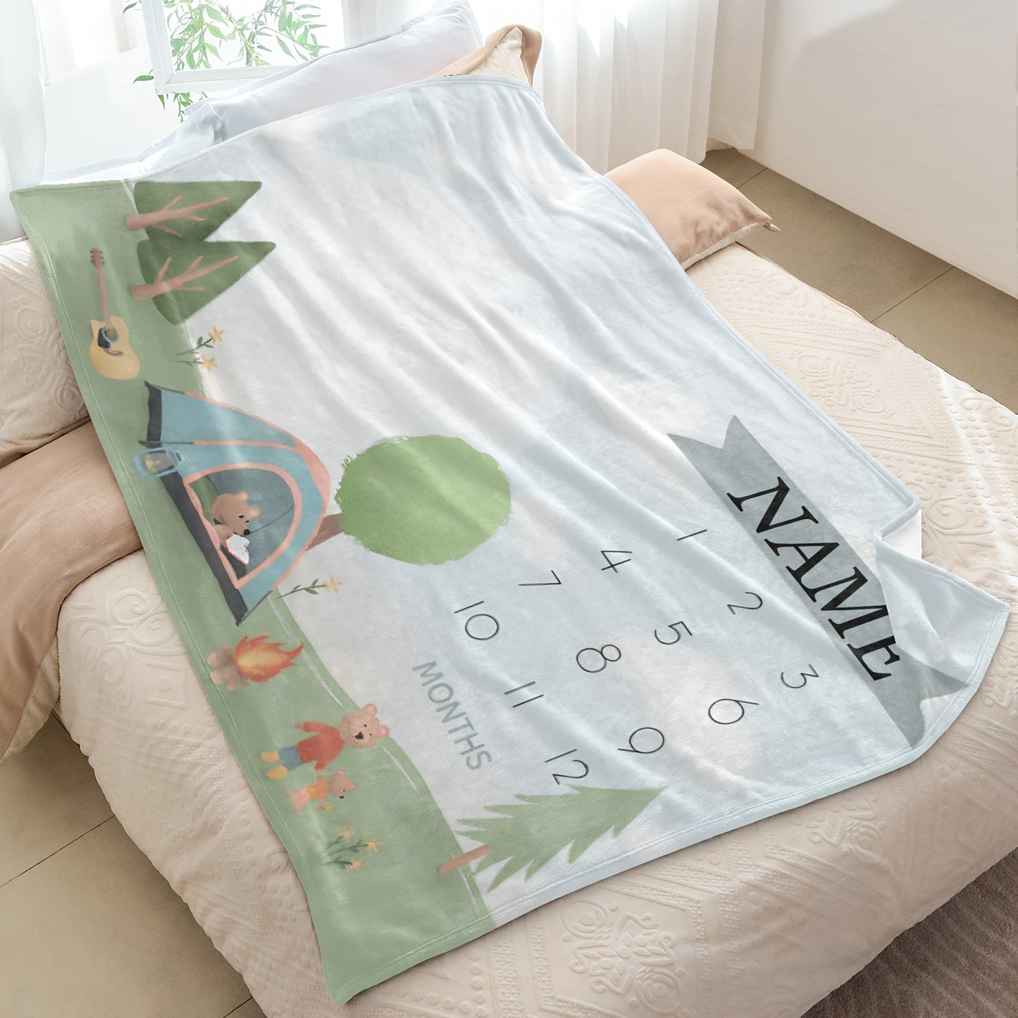 Custom Name And Milestone Flannel Throw Blanket Soft Hypoallergenic Tear Resistant All Season Cozy Blanket With Personalized Monthly Tracker Ideal For Travel Camping Birthday And Holiday Gifts