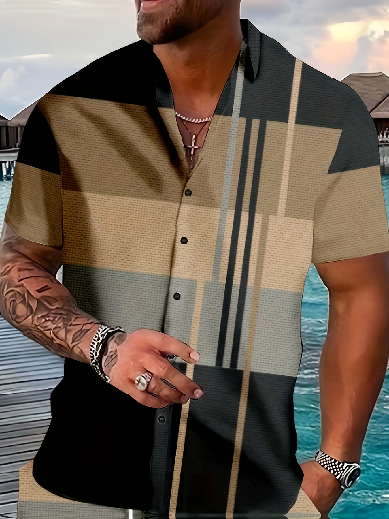 Men's Graphic Plaid Shirt Set for Casual Outdoor Style