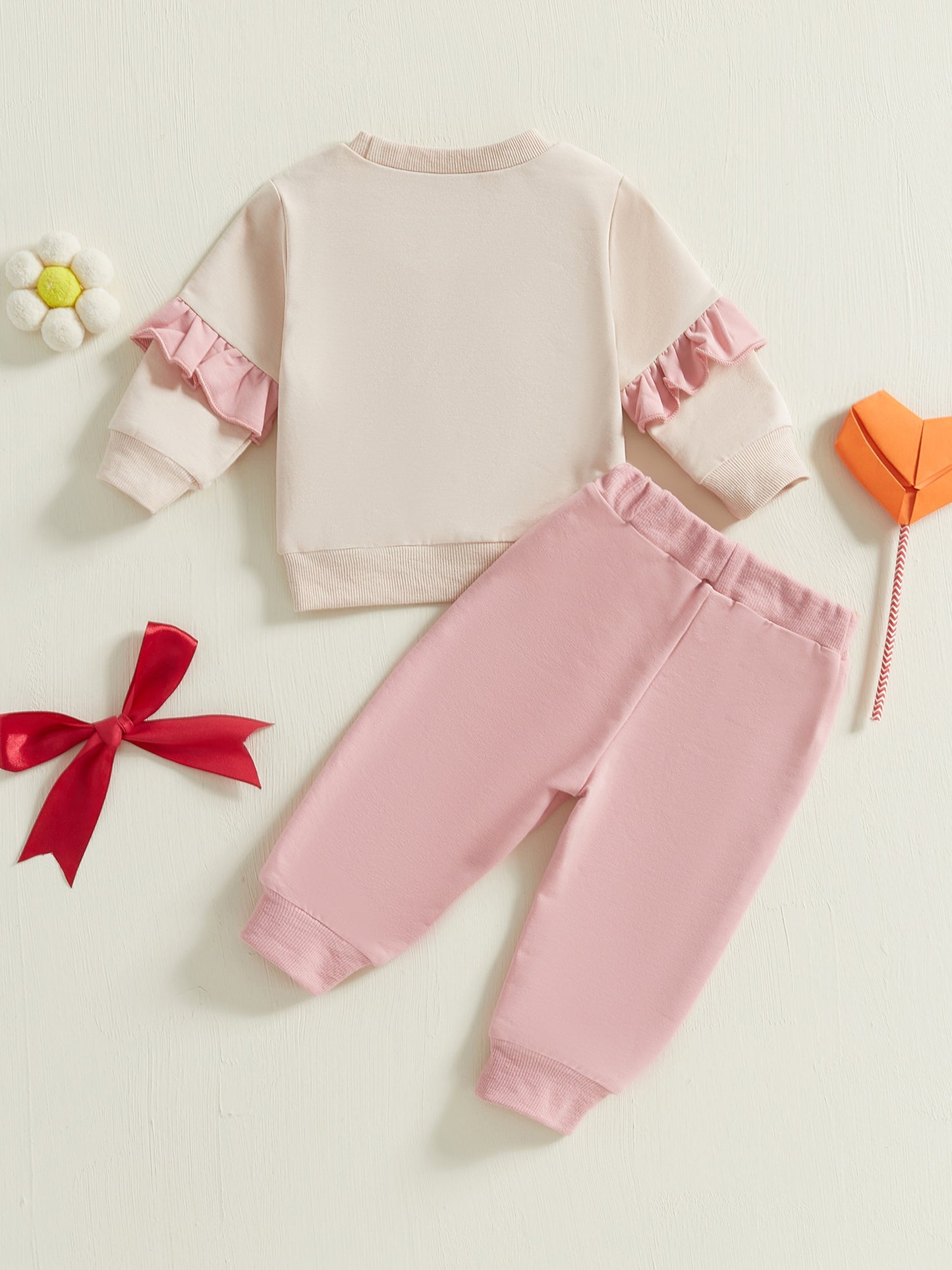 Girls Bow Sweatshirt and Sweatpants 2 Piece Outfit Set