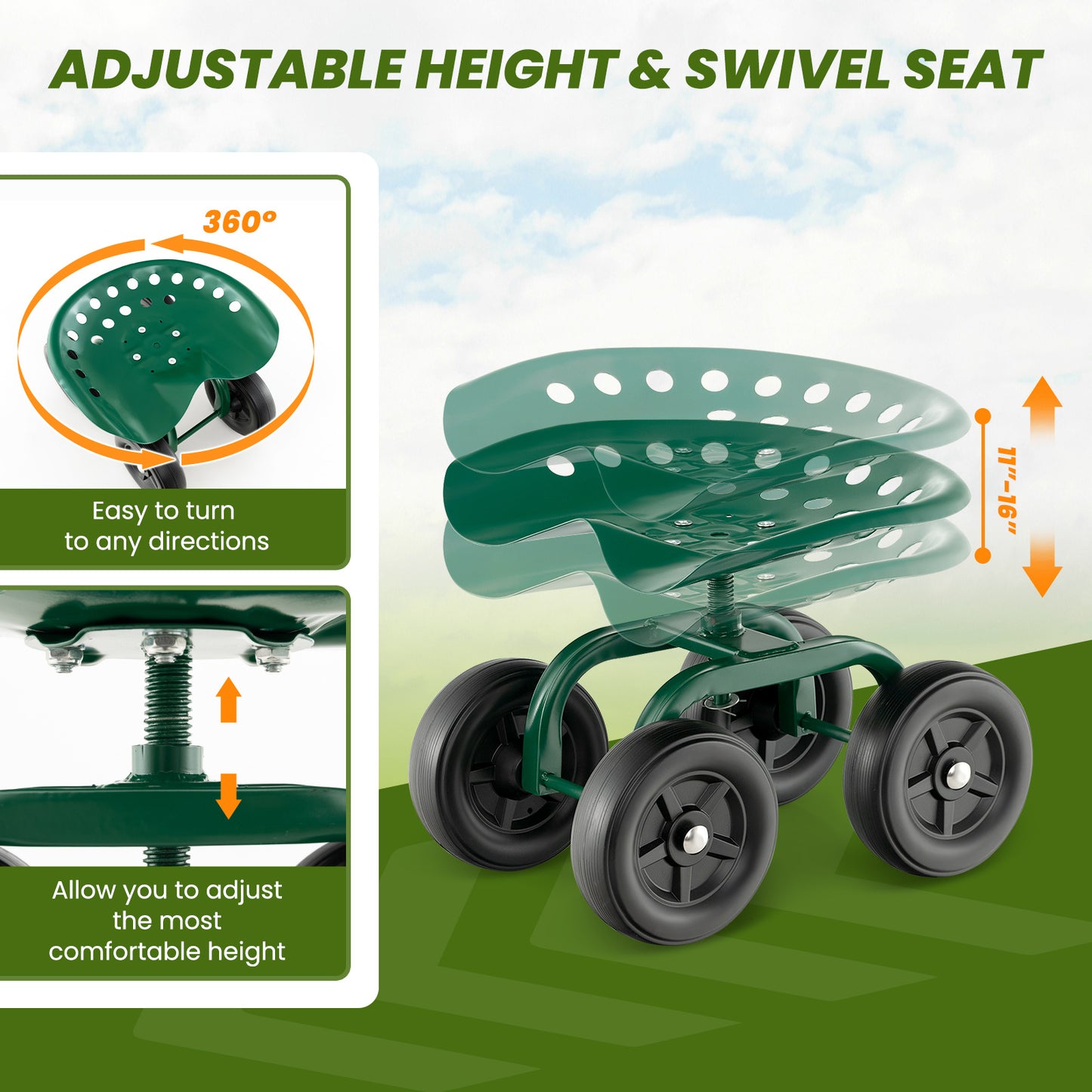 Heavy Duty 360 Degree Swivel Seat Garden Cart and Workseat