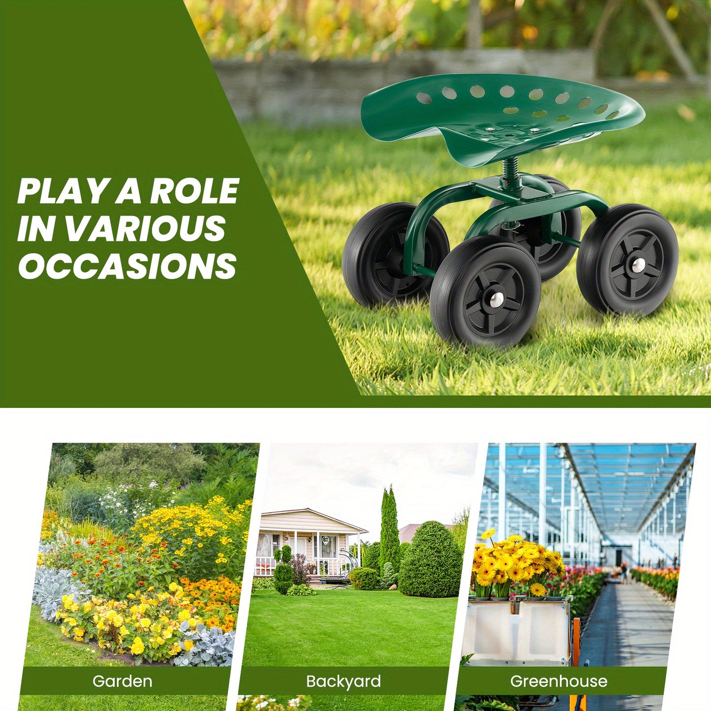 Heavy Duty 360 Degree Swivel Seat Garden Cart and Workseat