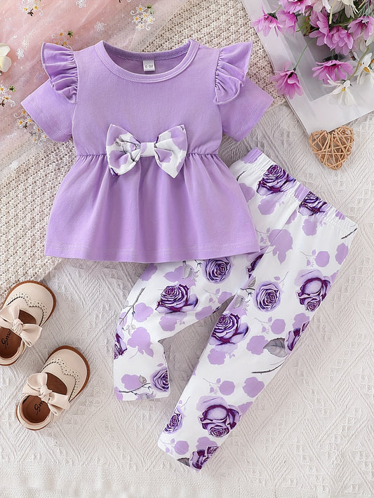 Toddler Summer Baby Girl Clothes Ruffle Short Sleeve T Shirt Floral Pants Headband 3 Pieces Newborn Infant Outfits for Outdoor Activities