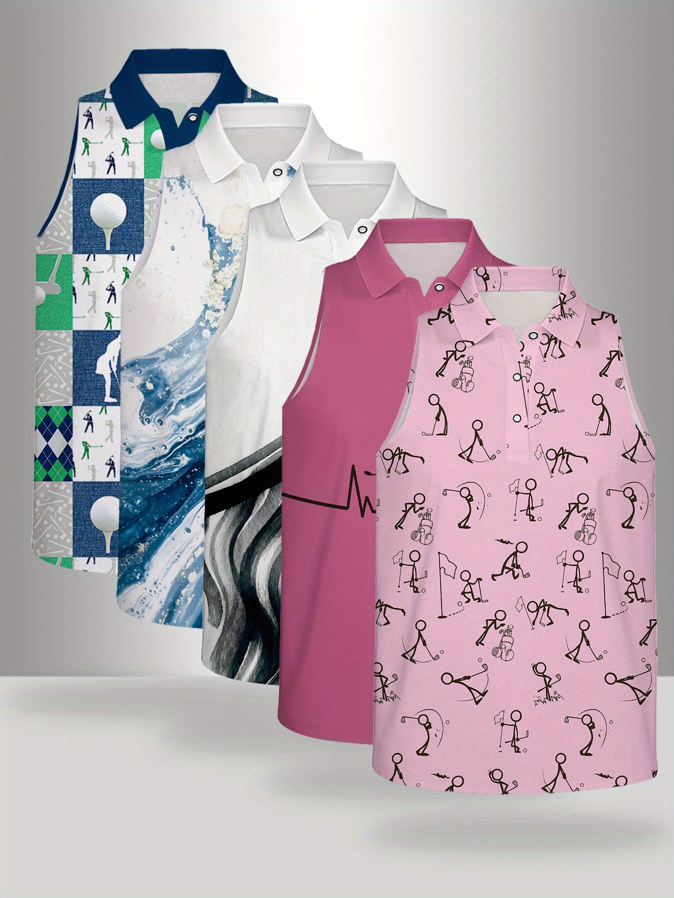 Trendy Women's Polo Vest with Geometric Art Print