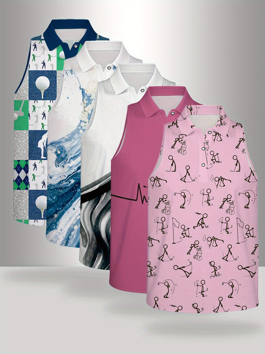 Trendy Women's Polo Vest with Geometric Art Print