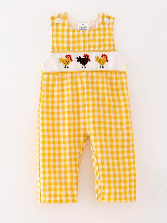 Baby Boy Fall Cotton Smocked Farm Chicken Embroidered Sleeveless Romper Casual Cute Crawling Outfit