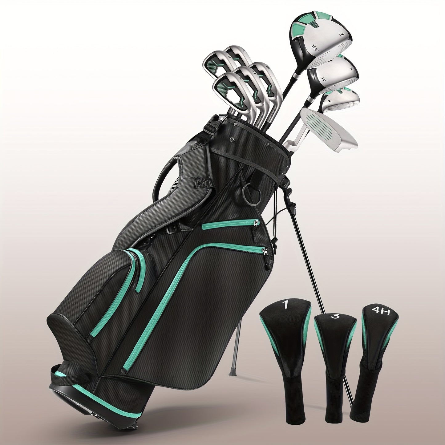 9pcs Complete Golf Club Set for Right-Handed Men & Women - Full Driver, Woods, Hybrids & Irons with Stand Bag & 3 Bonus Head Covers - Forgiving 10.5° Driver, 15° Fairway Wood, 24° Hybrid, 6-PW Irons, Pitching Wedge & Putte