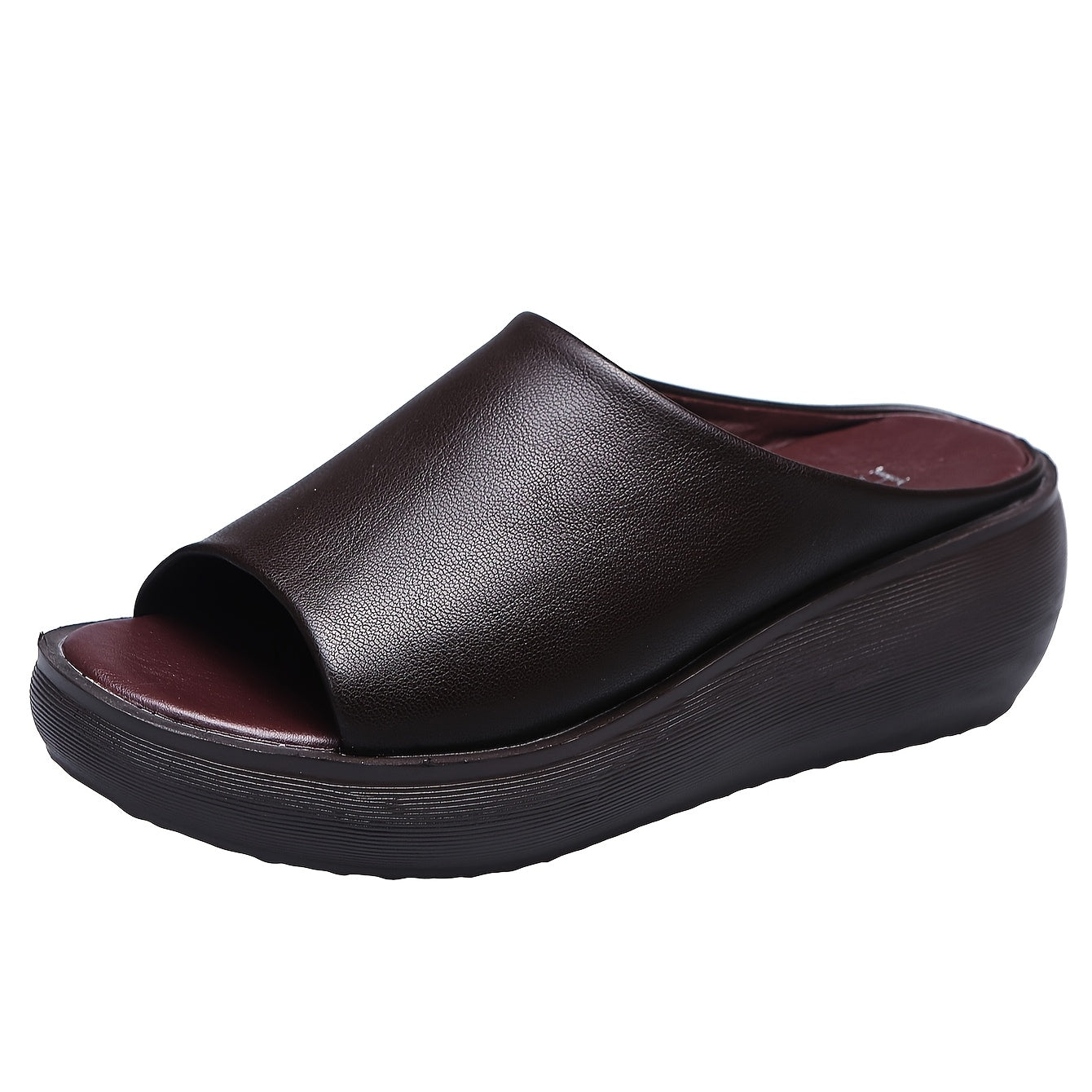 Womens Vintage Platform Sandals Brown Open Toe Strappy Back Thick Sole Summer Casual Footwear