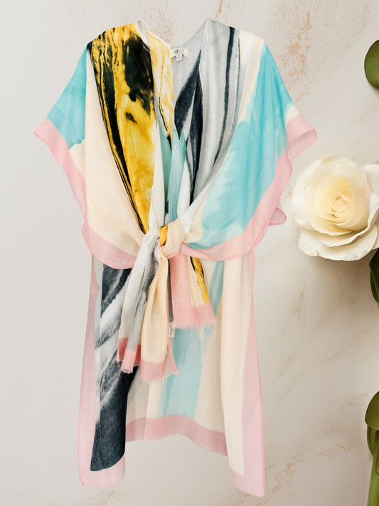 Romantic Abstract Watercolor Print Kimono for Versatile Styling