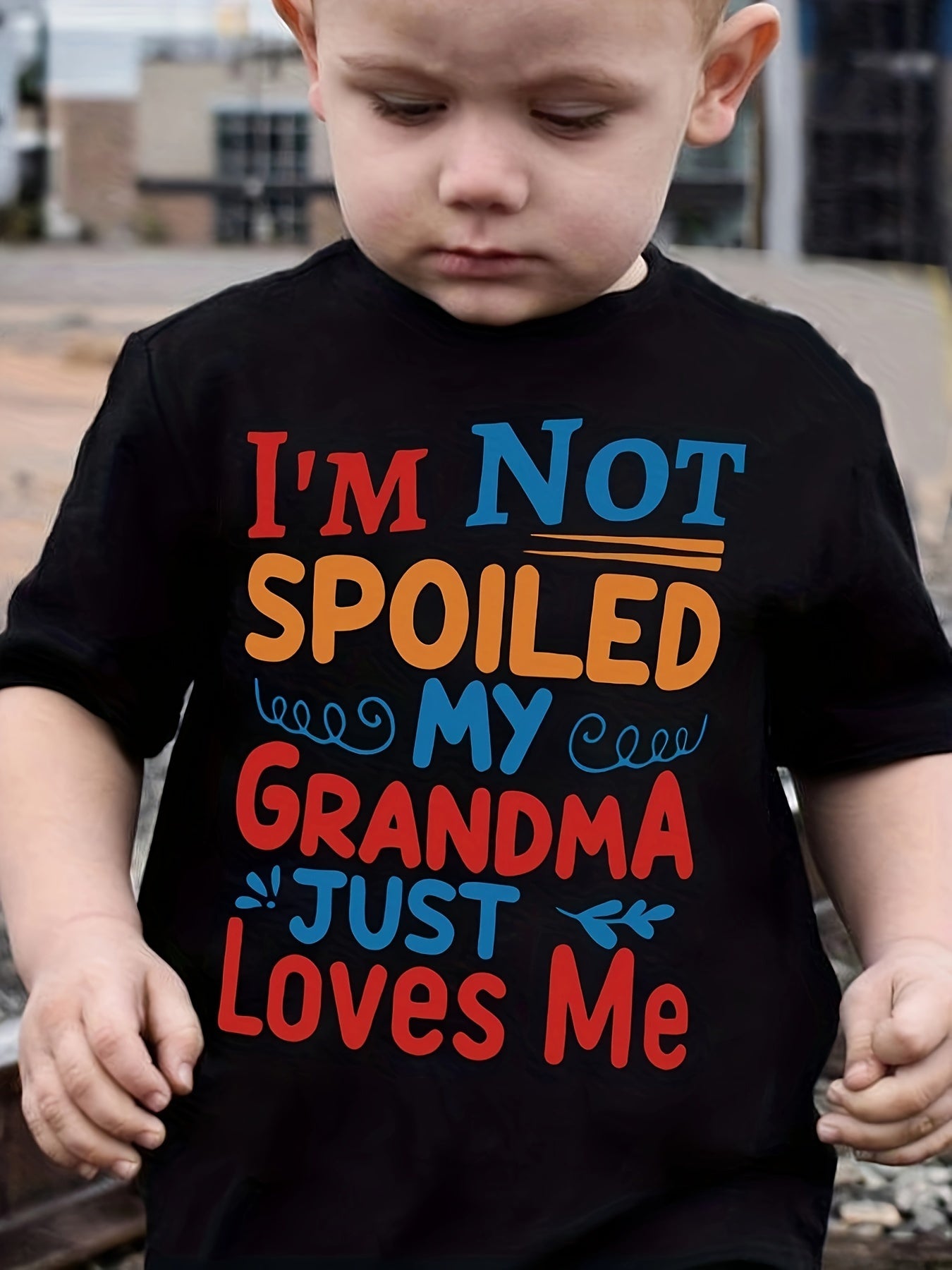 Boys Cotton T-Shirt I Am Not Spoiled My Grandma Just Loves Me Print Comfortable Casual Round Neck Short Sleeved