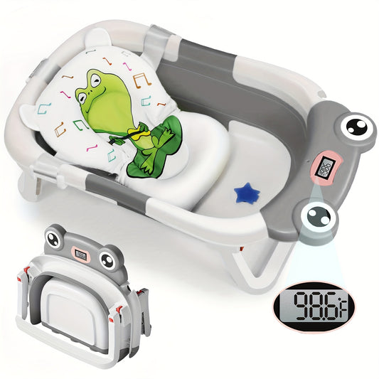 Foldable Bathtub for Youngsters with Soft Cushion and Thermometer