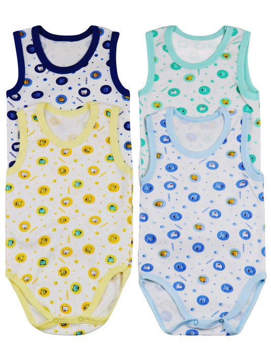 ToBeInStyle Baby Boys' Cartoon Tank Top Bodysuit 4 Pack