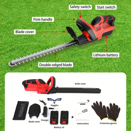 Cordless Hedge Trimmer with Dual-Action Carbon Steel Blade