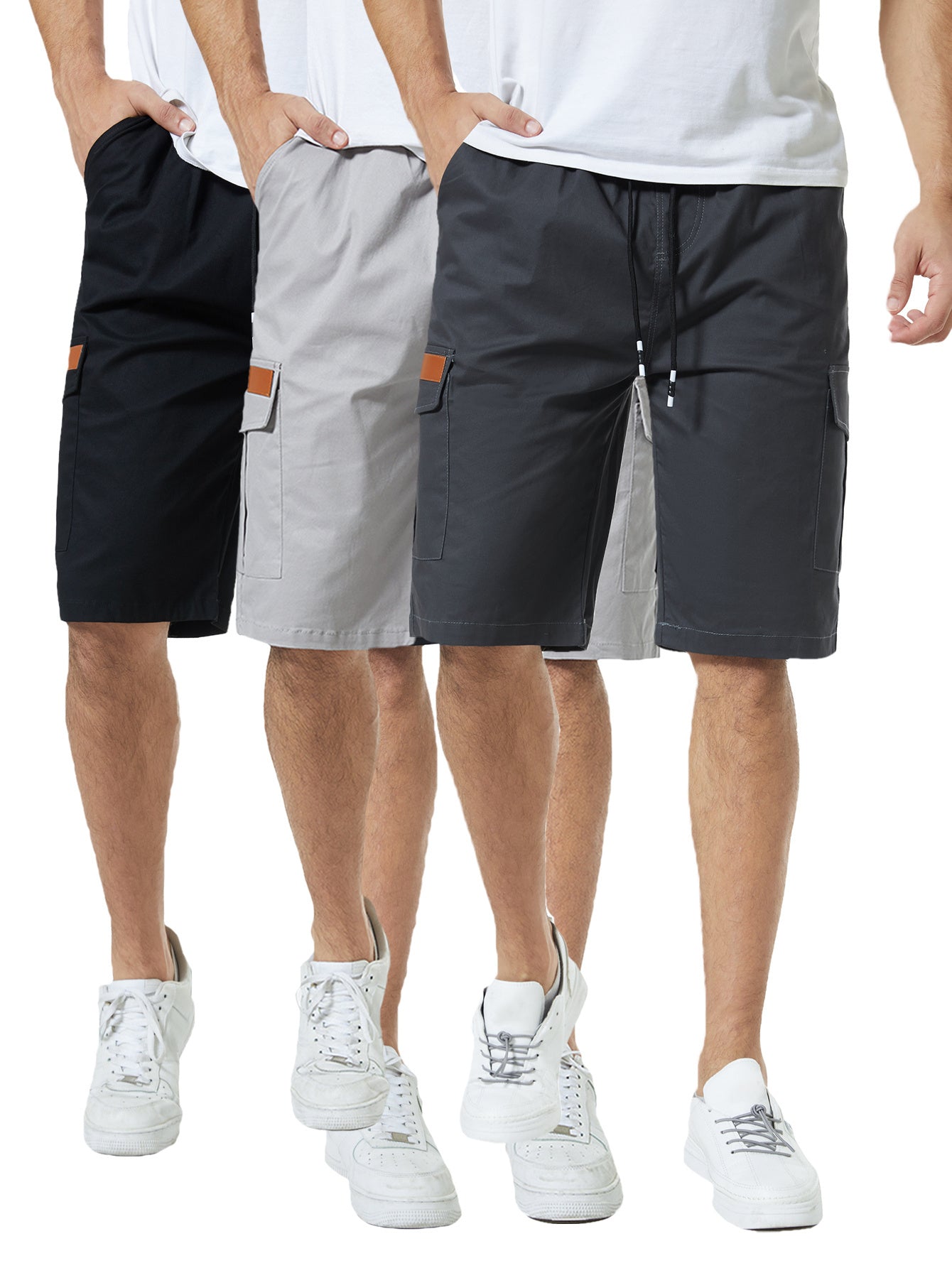 3 Pieces Boys Casual Cargo Shorts Multi Pocket Design Elastic Waist Durable Polyester Blend Ideal for Outdoor Activities Black Grey Navy Blue