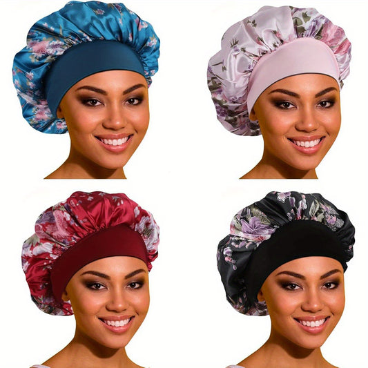 Roybens Satin Bonnet Hair Bonnet for Sleeping 4 Pack Large Bonnets for Women with Elastic Soft Band for Curly Hair and Braids