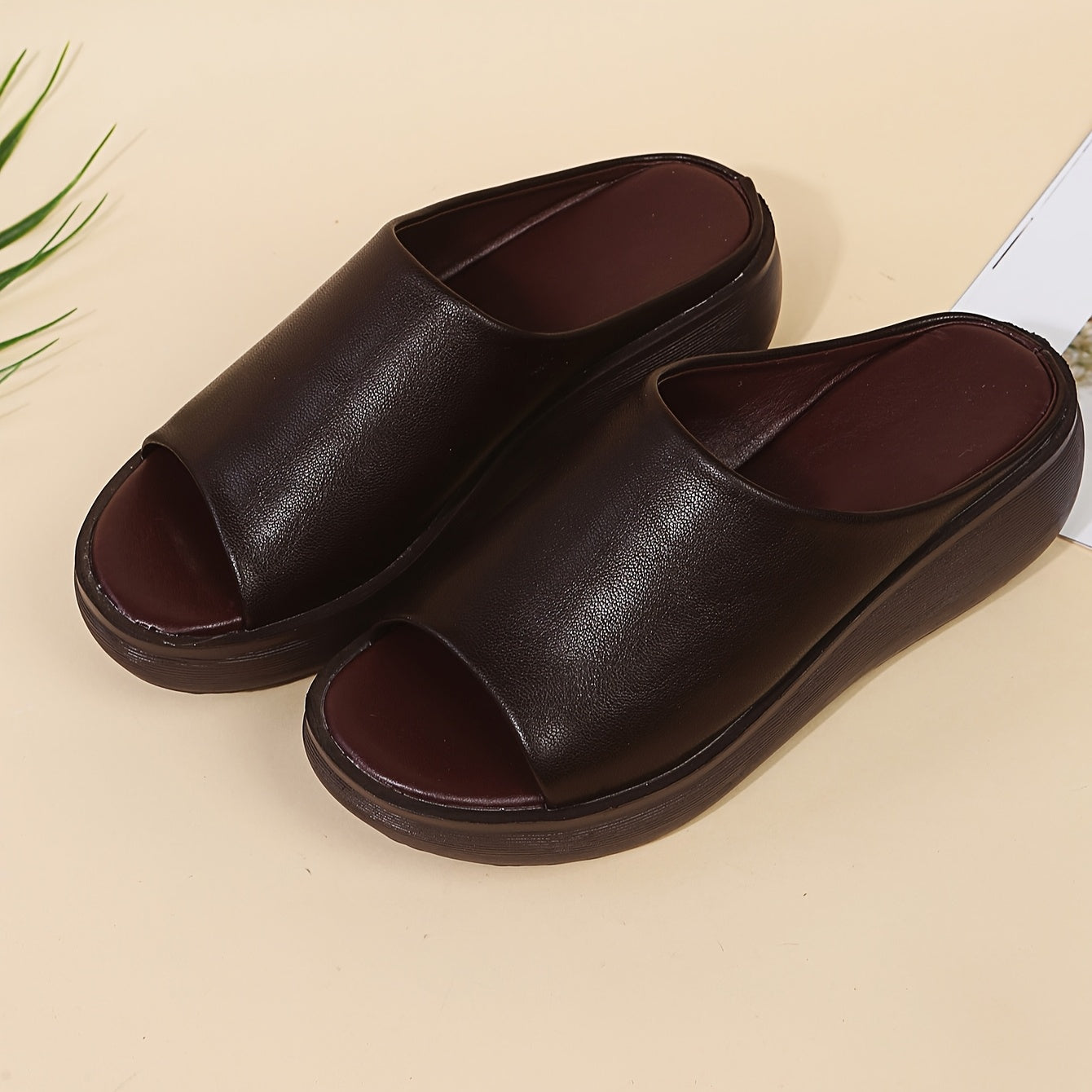 Womens Vintage Platform Sandals Brown Open Toe Strappy Back Thick Sole Summer Casual Footwear