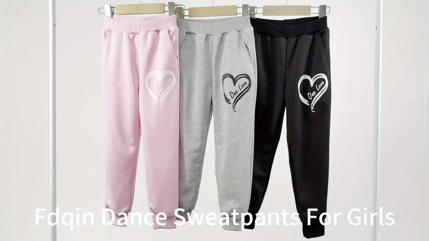 Girls Casual Heart Print Sports Pants for Outdoor Fun