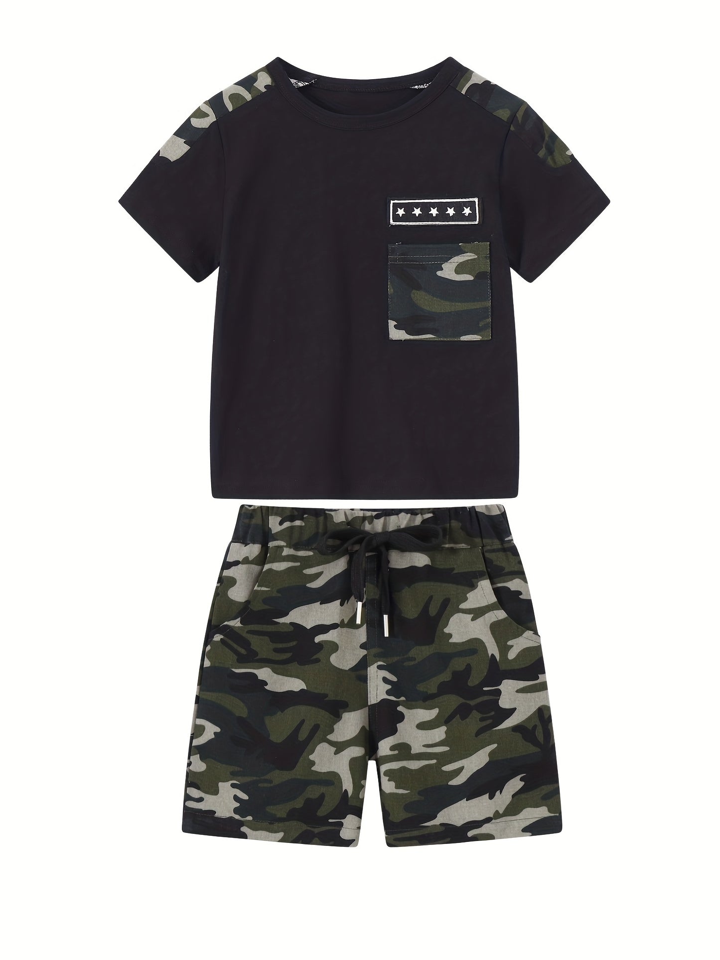 Kids 2 Piece Boy's Summer Outfit Set Trendy Tee and Comfy Camouflage Shorts Casual Daily Wear for Stylish Toddler Baby