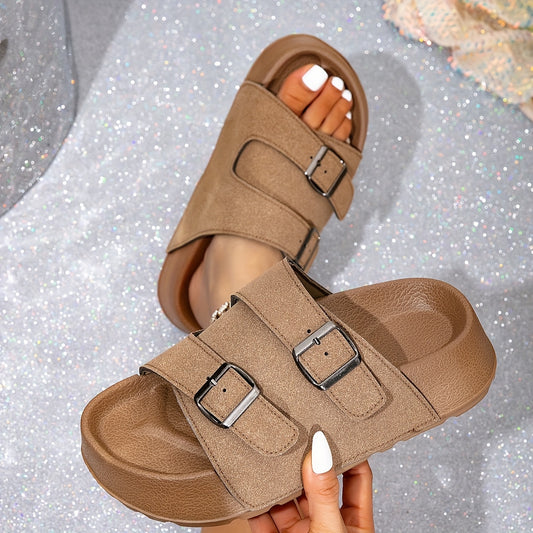 Women's Thick Platform Sandals with Adjustable Buckle Straps Comfortable Beach Shoes Open Toe Synthetic Cover and EVA Sole for All Season Outdoor Wear