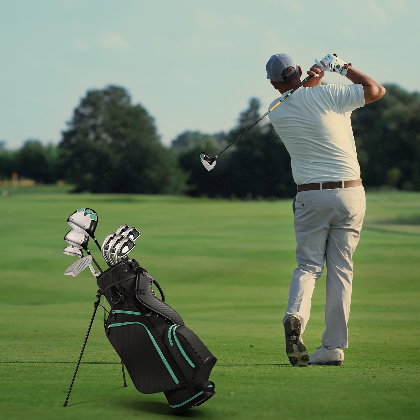 9pcs Complete Golf Club Set for Right-Handed Men & Women - Full Driver, Woods, Hybrids & Irons with Stand Bag & 3 Bonus Head Covers - Forgiving 10.5° Driver, 15° Fairway Wood, 24° Hybrid, 6-PW Irons, Pitching Wedge & Putte