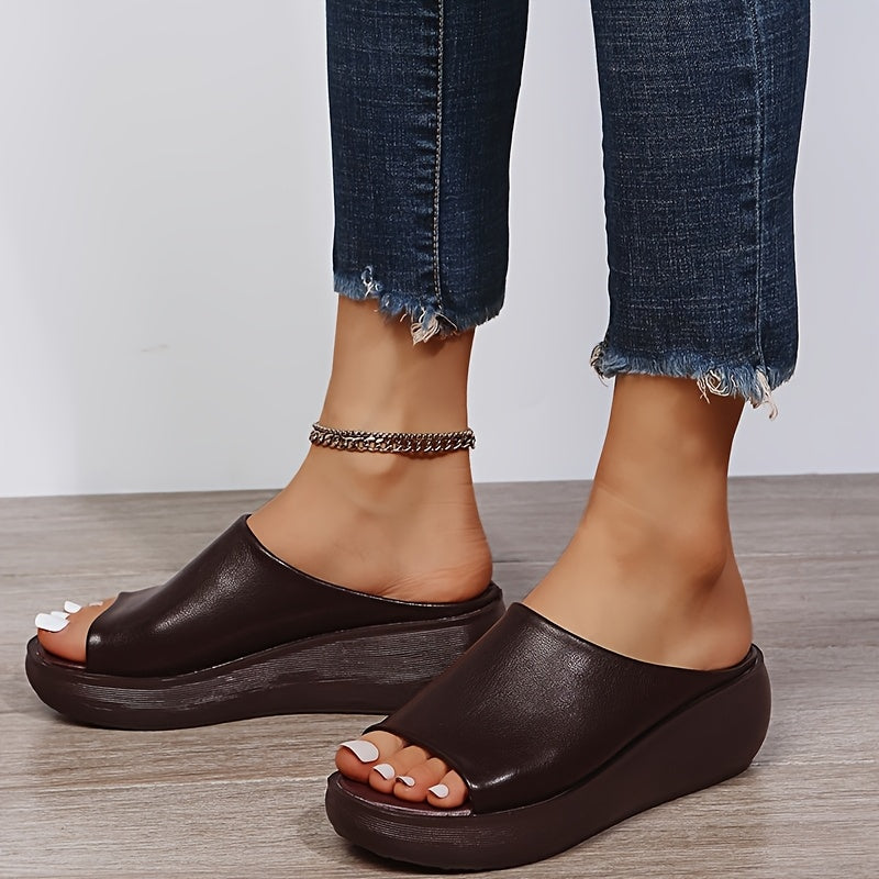 Womens Vintage Platform Sandals Brown Open Toe Strappy Back Thick Sole Summer Casual Footwear