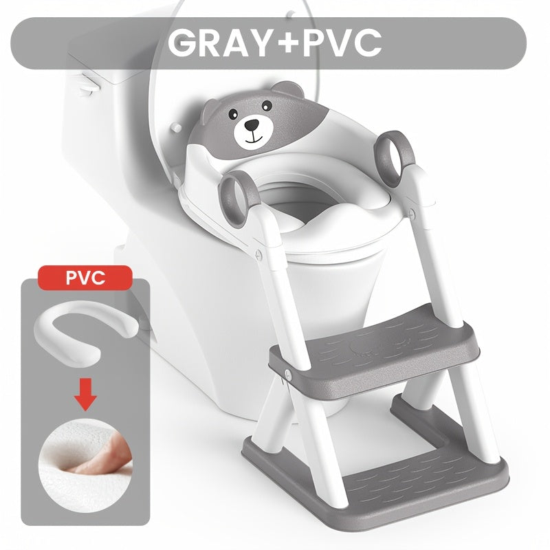Cute Bear 2 In 1 Adjustable Height Potty Training Toilet With Splash Guard And Non Slip Pad Step Stool Foldable For Easy Storage Ideal Baby Essential Gift