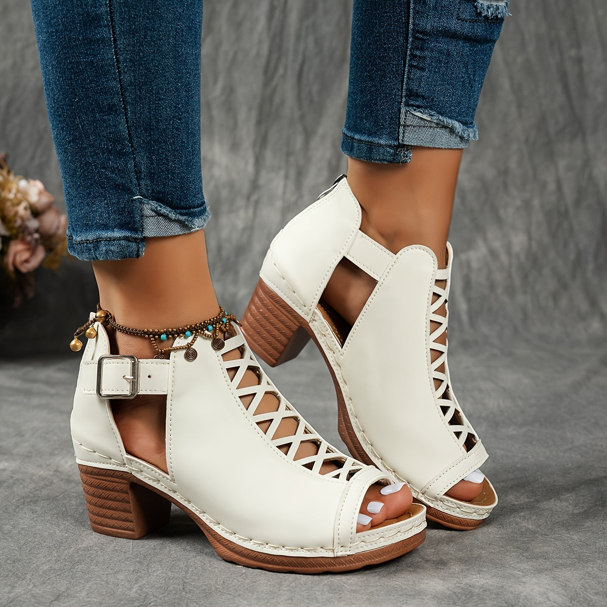 Women Summer Thick Heeled Casual Fish Spout Sandals