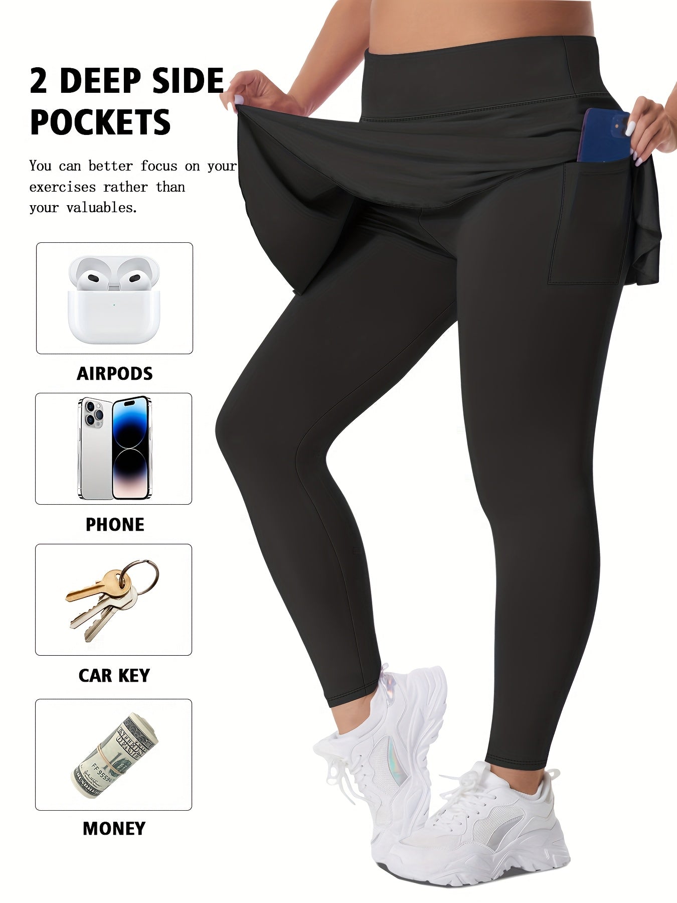 Women's Plus Size High-Waisted Tennis Skorts with Pockets