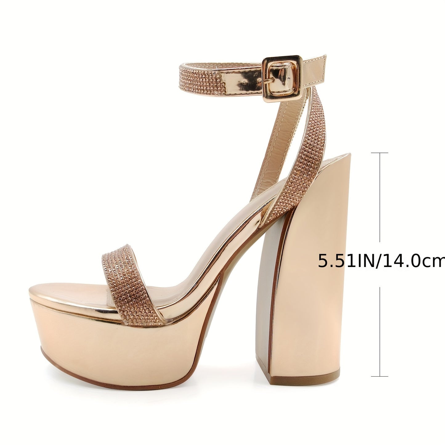 Elegant Women’s Rhinestone Embellished Faux Satin Stiletto Pumps with Ankle Strap and Pointed Toe Chunky Heel Golden Metallic Finish Perfect for Parties and Special Occasions Party Footwear