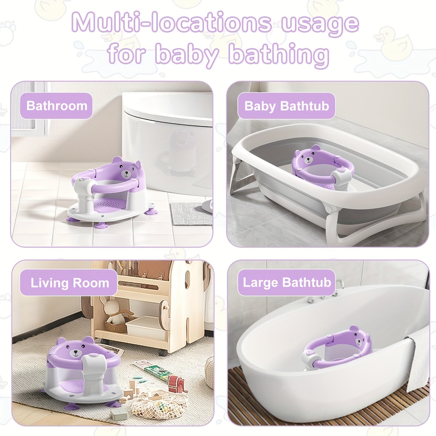 Non-Slip Baby Bath Seat with Suction Cups and Soft Cushion