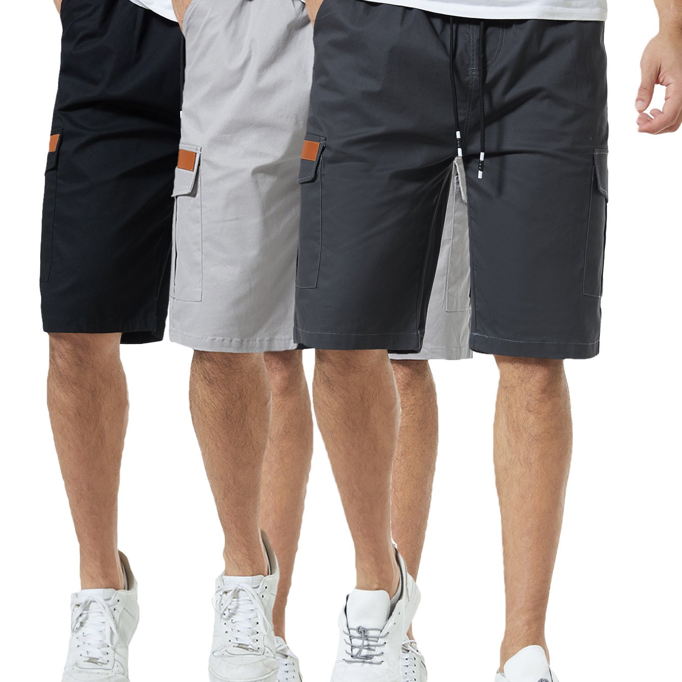 3 Pieces Boys Casual Cargo Shorts Multi Pocket Design Elastic Waist Durable Polyester Blend Ideal for Outdoor Activities Black Grey Navy Blue