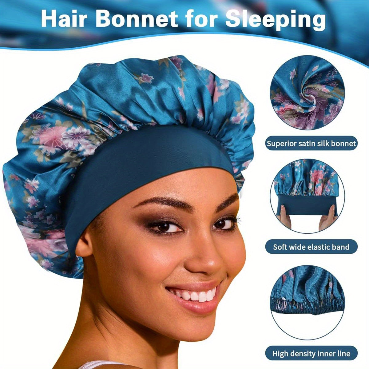 Roybens Satin Bonnet Hair Bonnet for Sleeping 4 Pack Large Bonnets for Women with Elastic Soft Band for Curly Hair and Braids