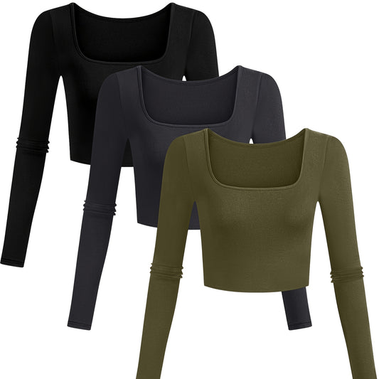 Women's Long Sleeve Crop Tops for Casual Sports and Workouts