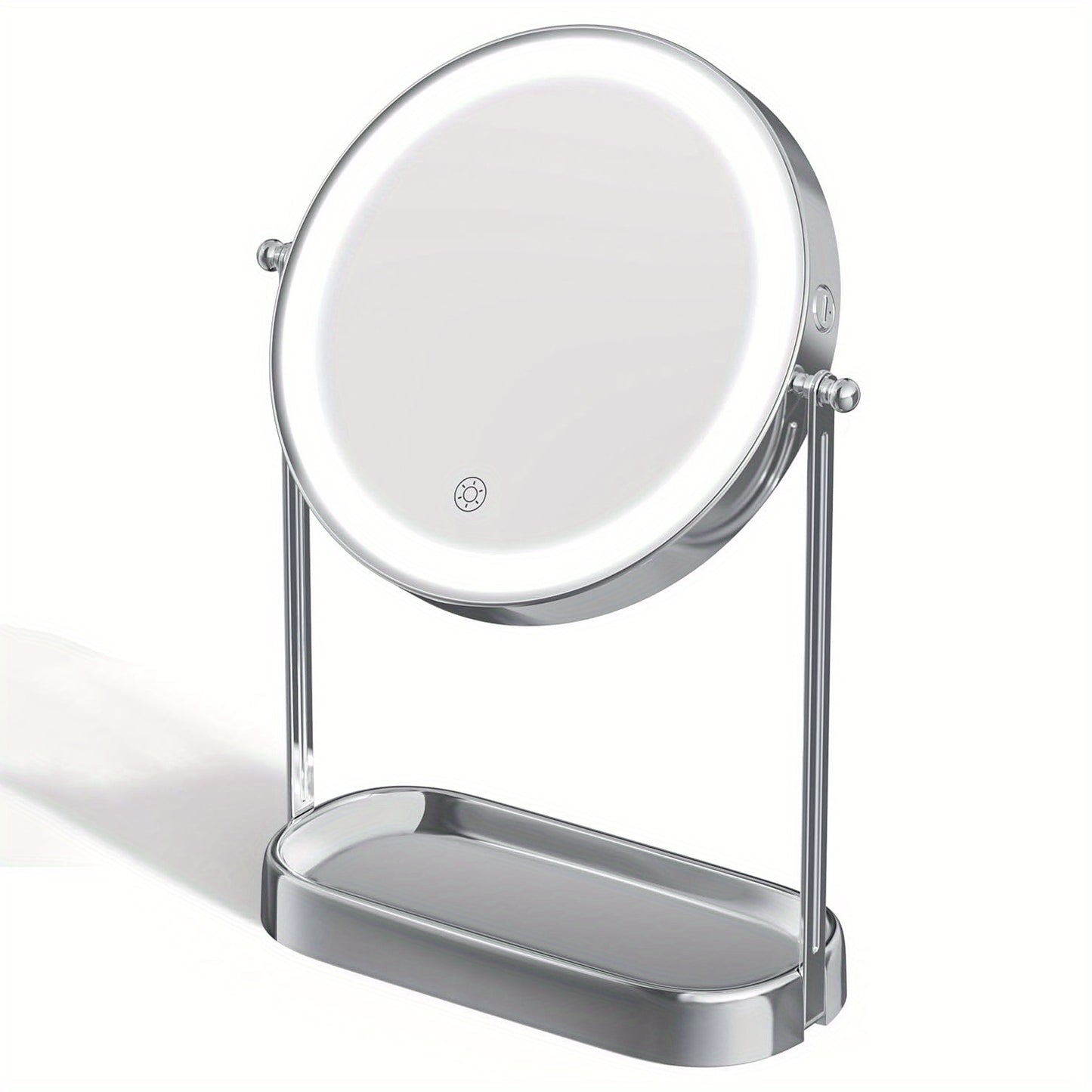 Lighted Rechargeable Makeup Mirror with Adjustable Brightness and Storage