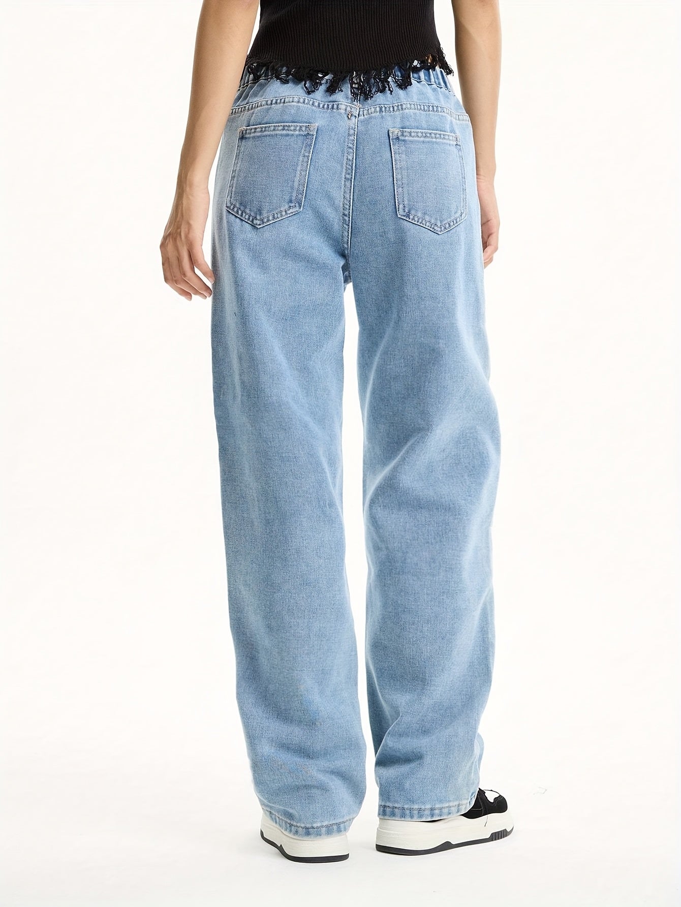 Teen Girls Vintage Loose Fit Floral Print Denim Casual Jeans