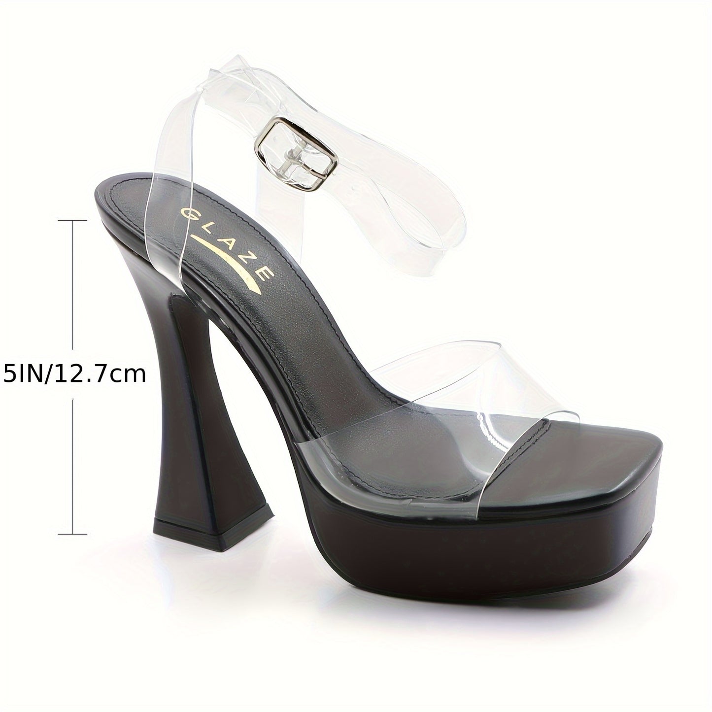 Platform Heels for Women 5 Inch Chunky Heels Sandals Comfy Open Toe Block Heeled Ankle Strappy Heels Clear High Heeled Sandals Stylish and Sexy Perfect for Weddings and Parties