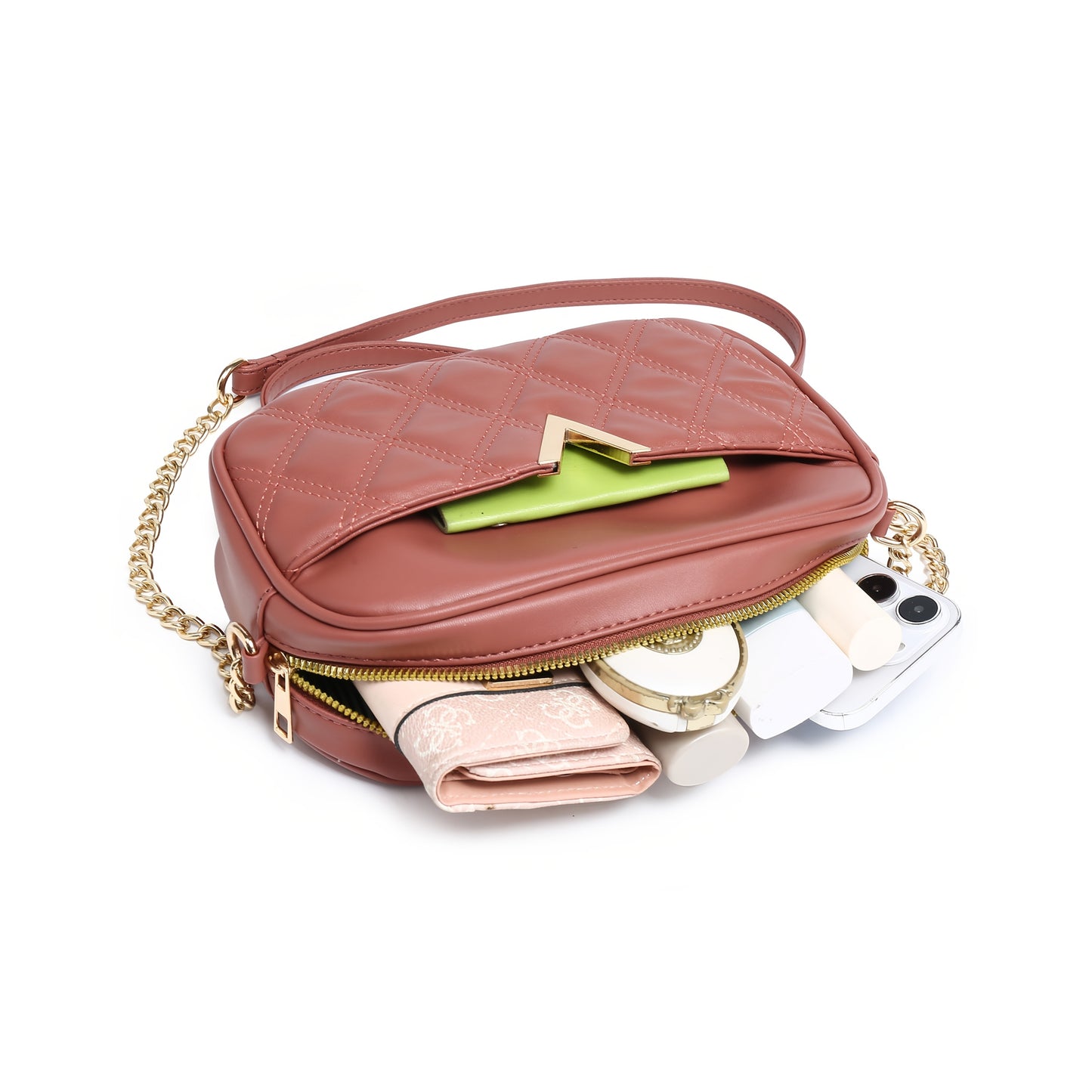 Stylish Quilted Crossbody Bag with Golden-Tone Chain Strap