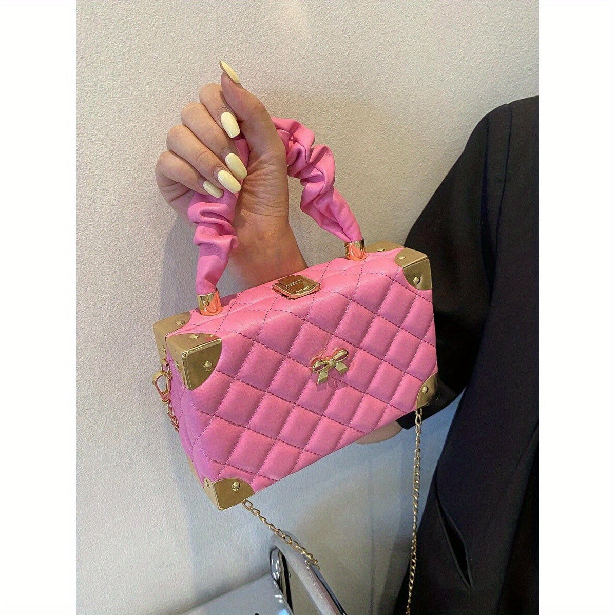 Quilted Cloud-Shaped Mini Box Bag with Bow Detail