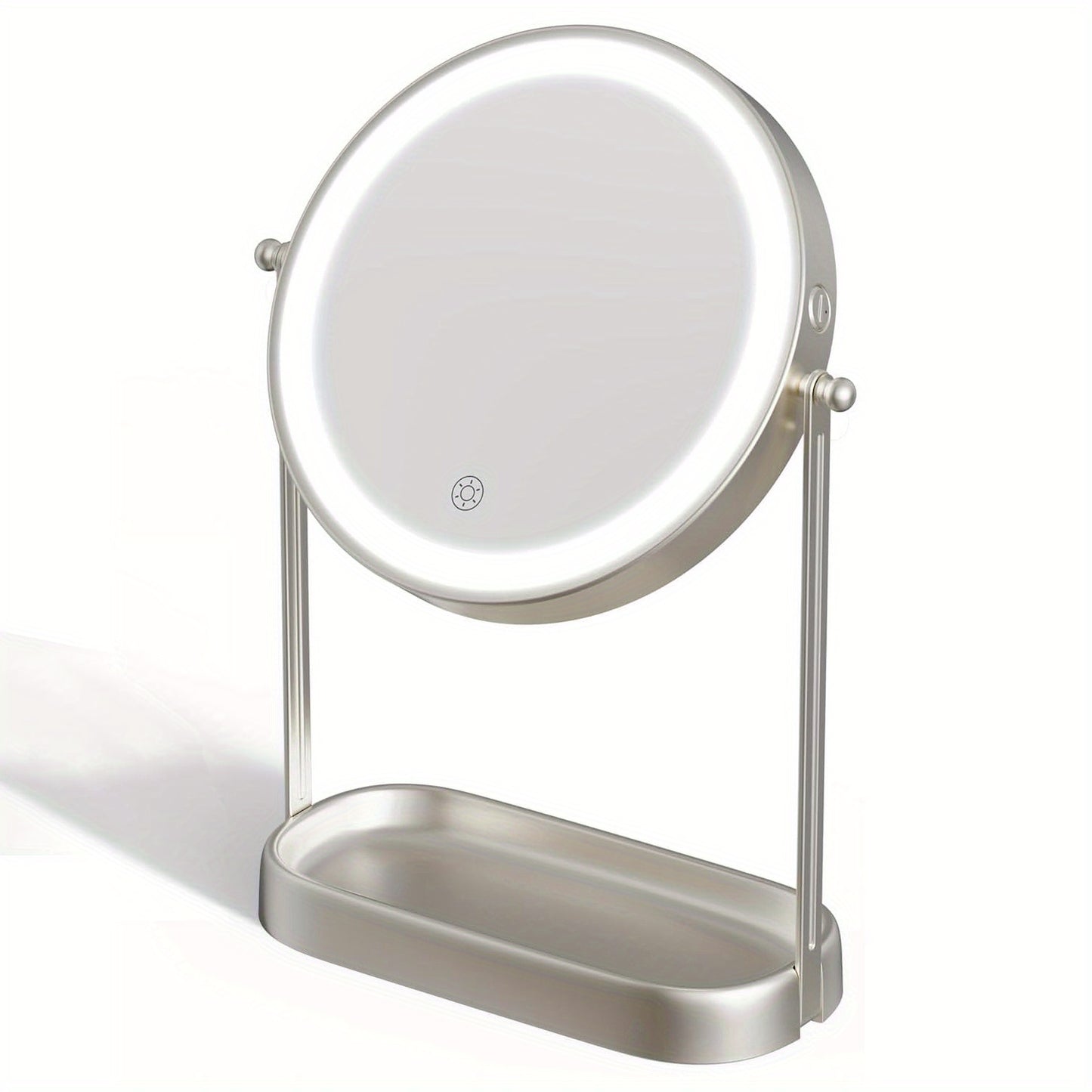 Lighted Rechargeable Makeup Mirror with Adjustable Brightness and Storage