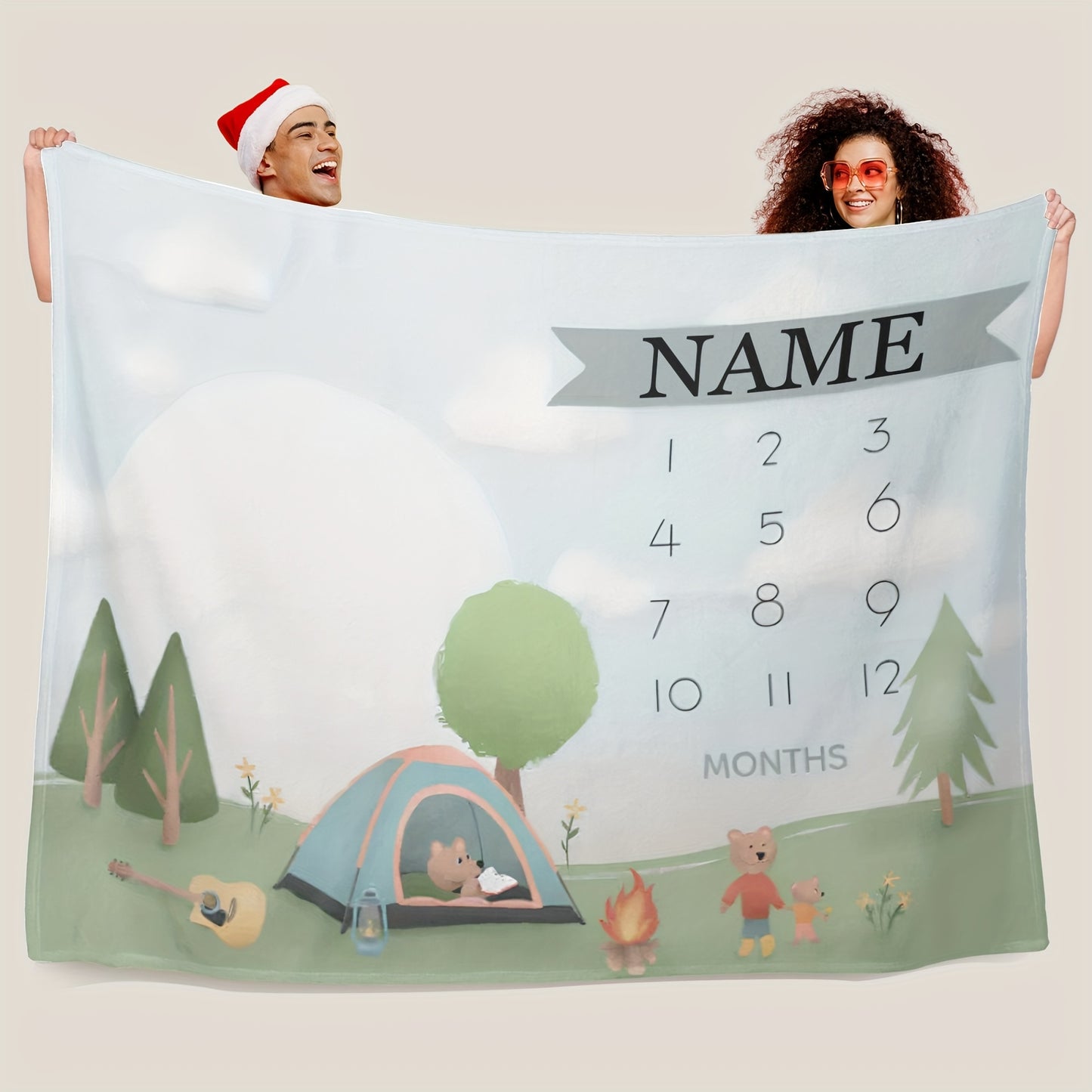 Custom Name And Milestone Flannel Throw Blanket Soft Hypoallergenic Tear Resistant All Season Cozy Blanket With Personalized Monthly Tracker Ideal For Travel Camping Birthday And Holiday Gifts