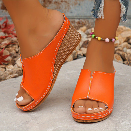 2025paragraph Women's Plus Size Slip On Platform Wedge Sandals Thick Cushioned Heel Vibrant Orange Ankle Bracelet Accent Open Toe Summer Sandals TPR Sole Synthetic Cover Machine Washable Casual Skirt Outfits