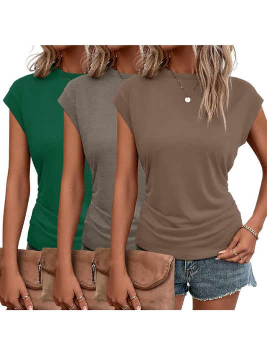 3-Pack Women's Cap Sleeve Crewneck T-Shirts for Versatile Style