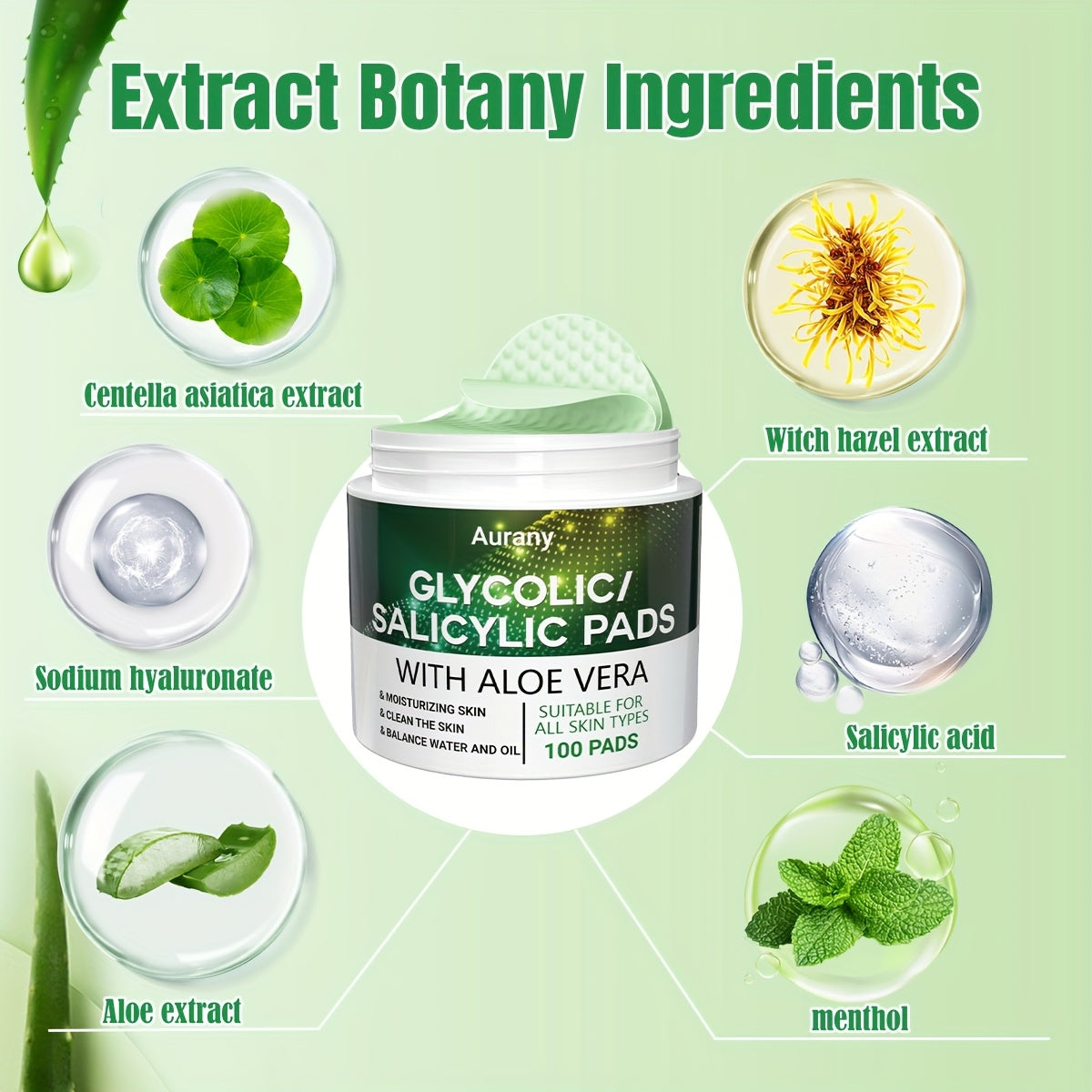 Aurany Glycolic and Salicylic Acid Moisturizing Facial Cleansing Pads