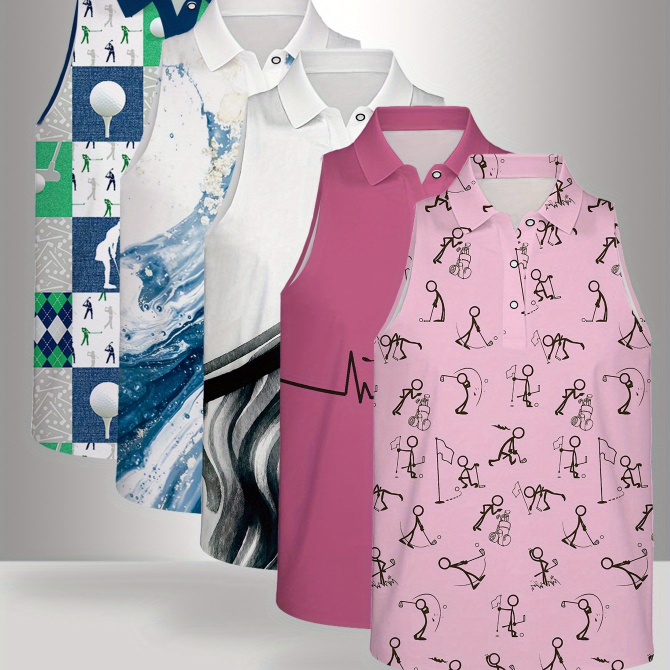 Trendy Women's Polo Vest with Geometric Art Print