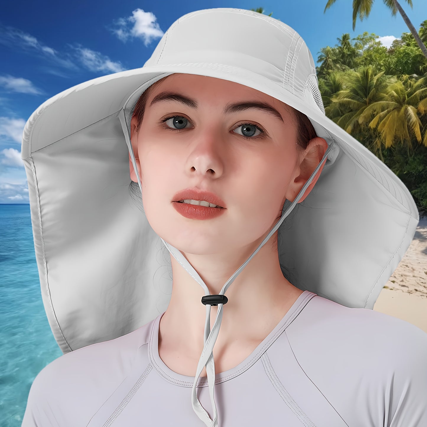Foldable Women's Wide Brim Sun Hat with Neck Flap