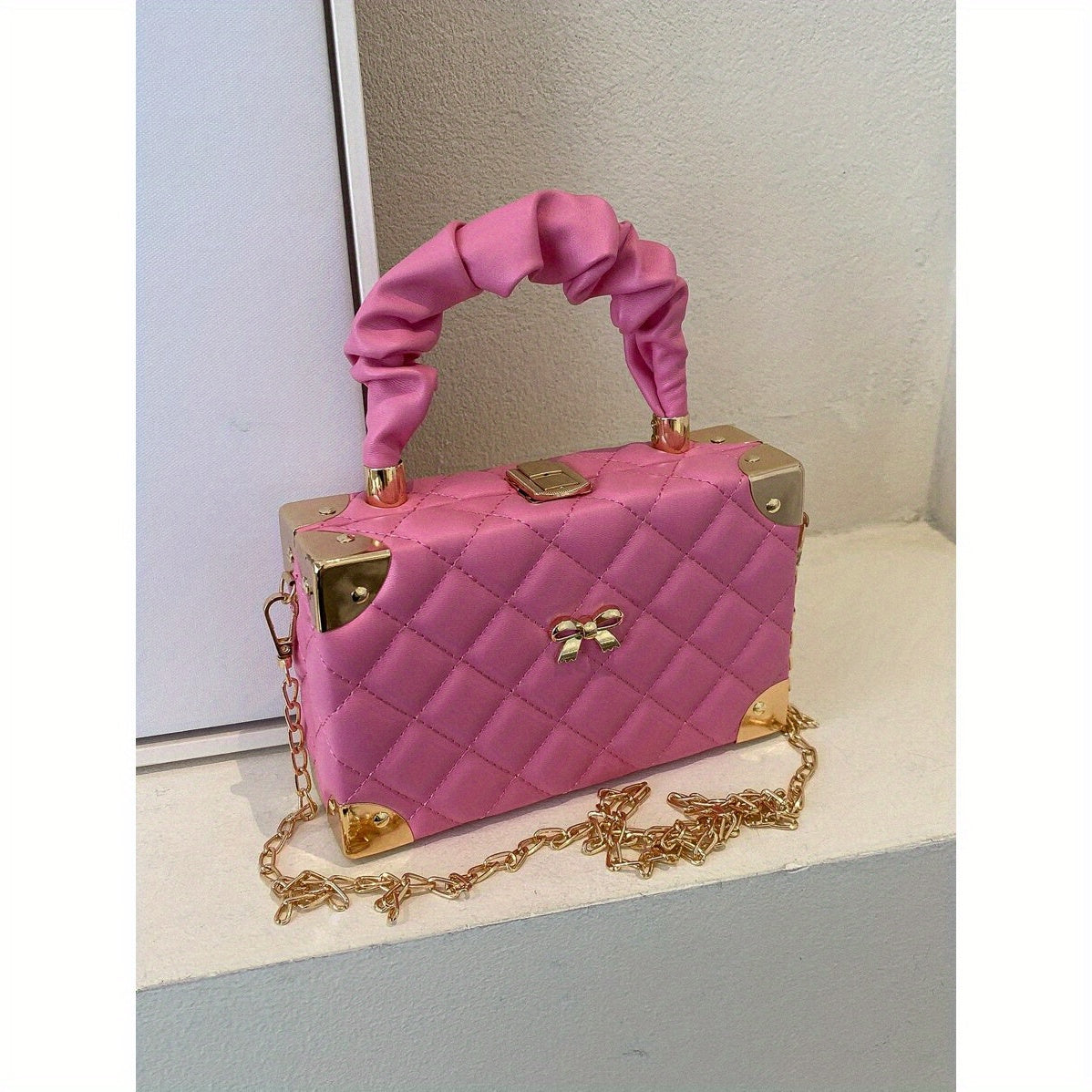 Quilted Cloud-Shaped Mini Box Bag with Bow Detail