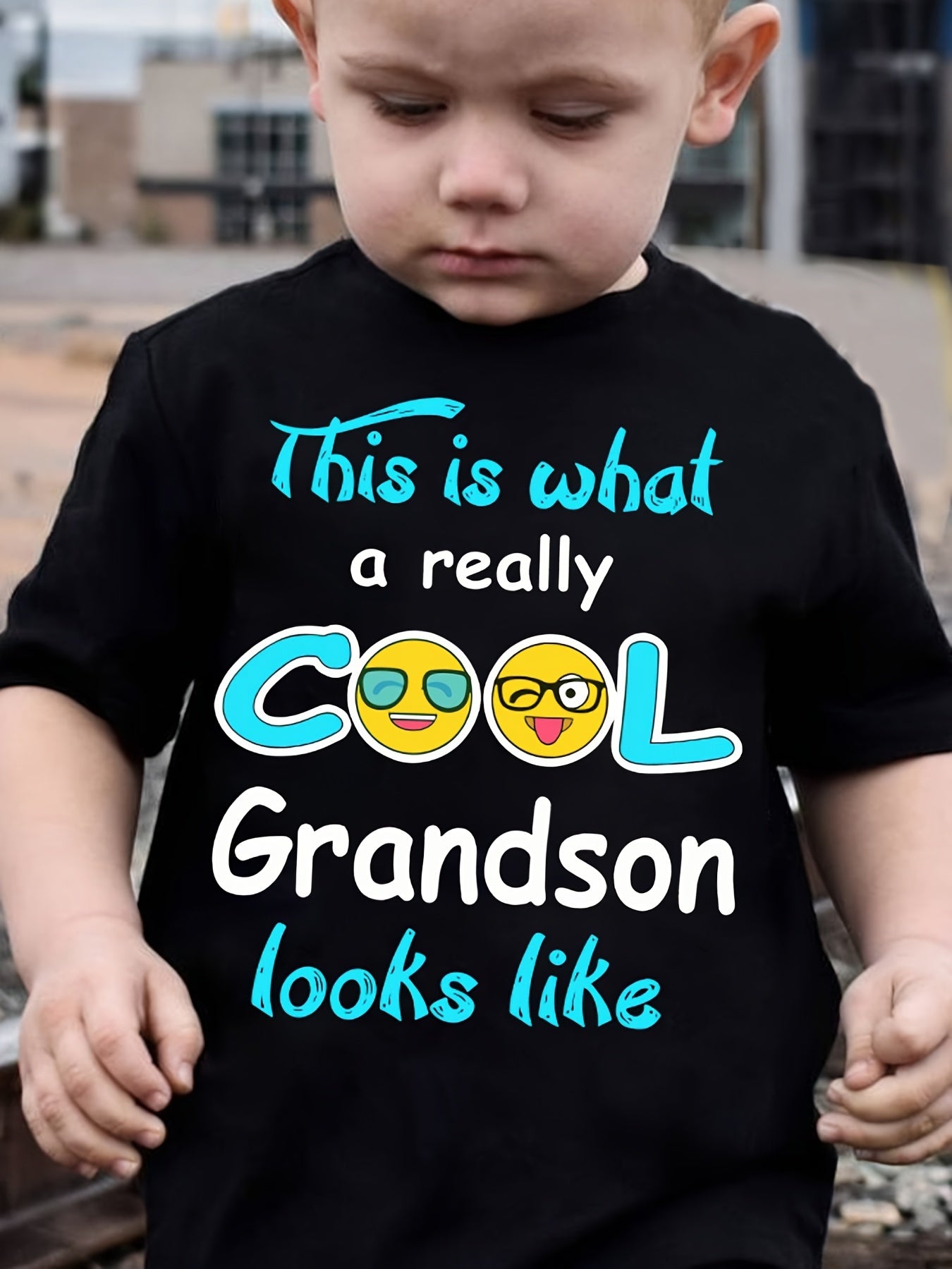 Cool Grandson T-Shirt Cotton Boys T-Shirt Comfortable Casual Round Neck Short Sleeved This Is What A Really Cool Grandson Looks Like Print